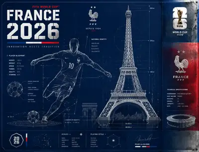 France World Cup 2026 blueprint poster with Eiffel Tower