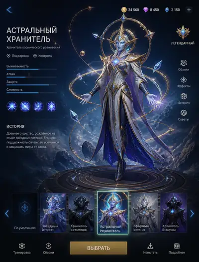 Astral guardian MOBA hero screen looping animation prompt