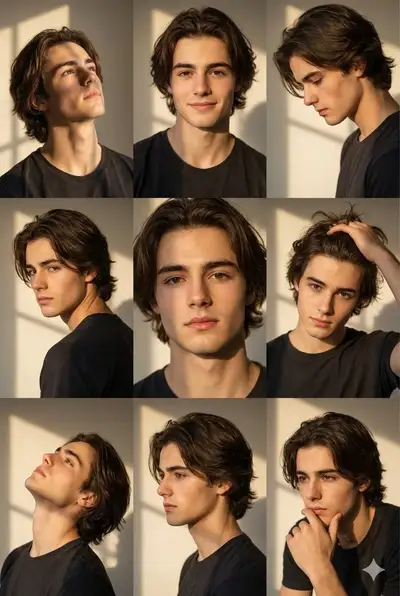 3x3 grid of golden hour portrait poses