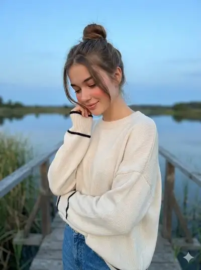 Serene Lakeside Portrait at Blue Hour