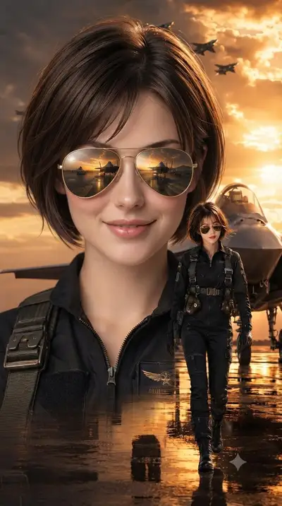 Cinematic Female Fighter Pilot Composite Portrait