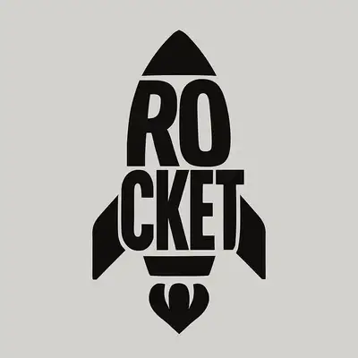 Monochrome typographic rocket pictogram