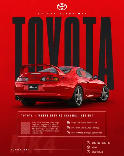 Toyota Supra MK4 red studio advertising poster