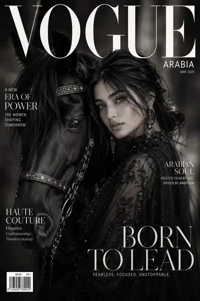 《Vogue Arabia》封面：女子与阿拉伯马