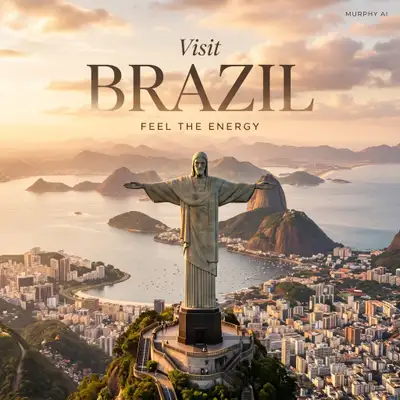 Cinematic luxury tourism poster for Spain and Brazil landmarks