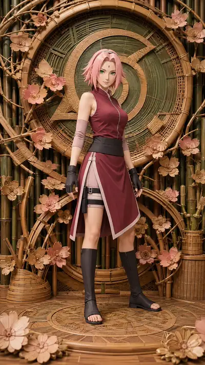 Pôsteres de personagens femininas de NARUTO em estilo de arte de bambu