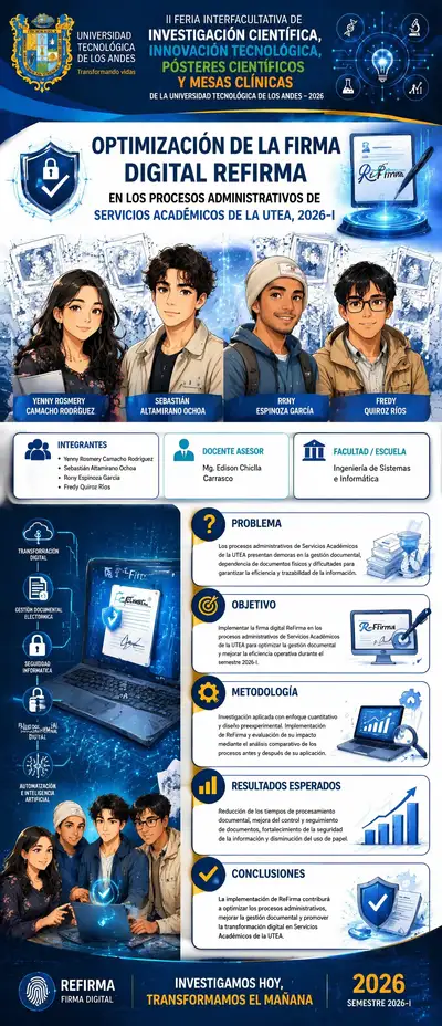 University research fair poster with anime style portraits