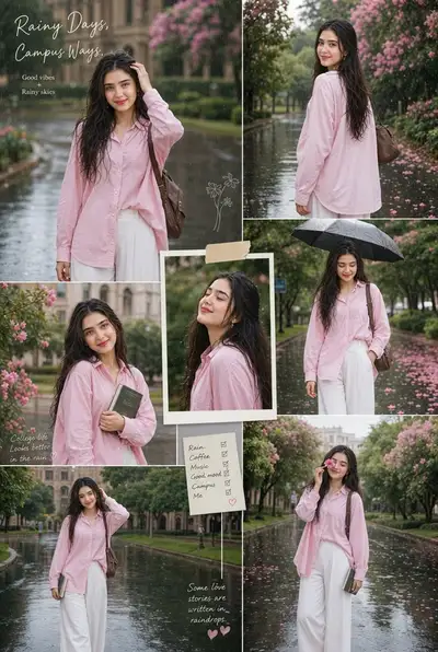 Rainy season college campus portrait collage