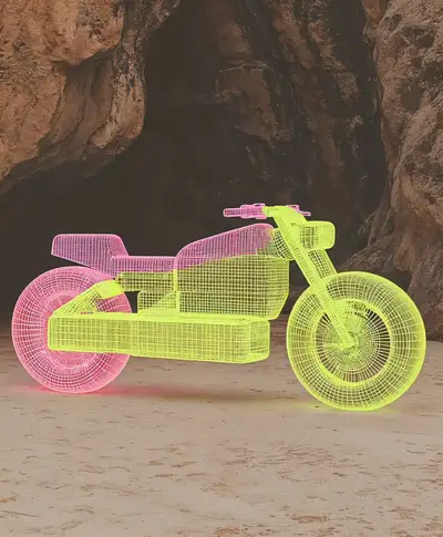 Moto 3D en treillis dans un château