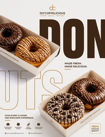 Premium fast food poster for donut brand with bold typography