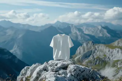 Oversized White T-Shirt on Mountain Peak