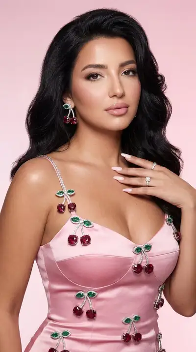 Luxury Fashion Editorial Portrait with Diamond Cherry Jewelry