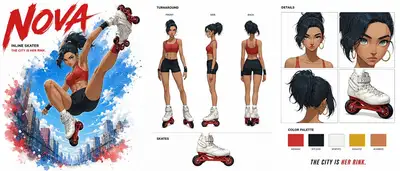 Cinematic Character Bible Sheet for Inline Skater NOVA