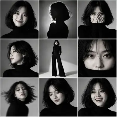 3x3 Black-and-White Portrait Grid Collage