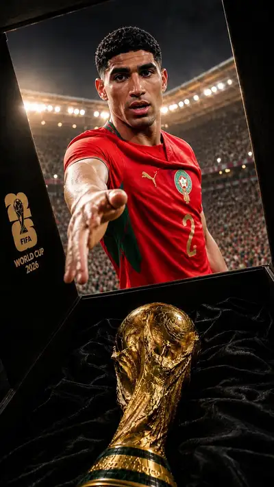 Achraf Hakimi Face Swap FIFA World Cup Trophy Photo