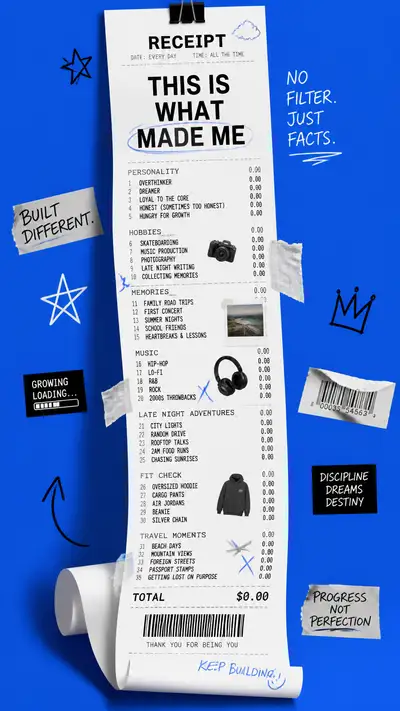 Giant shopping receipt identity collage poster