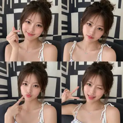 四种俏皮表情的2x2美妆拼贴