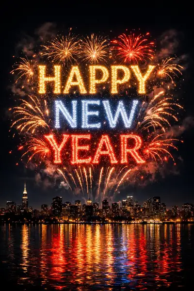 Photorealistic Fireworks New Year Text Scene