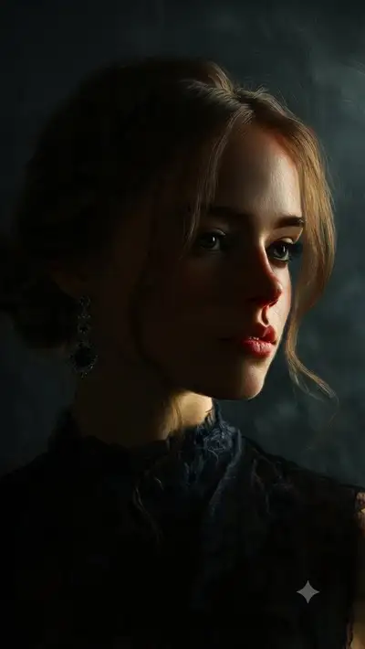 Retrato de bellas artes al óleo con iluminación de claroscuro
