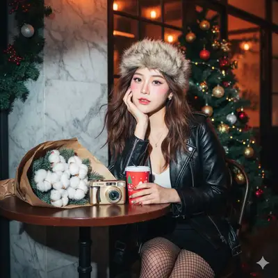 Prompt de portrait de Noël dans un café façon Y2K