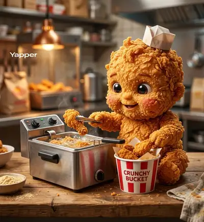 Fried Chicken Character Cooking Scene