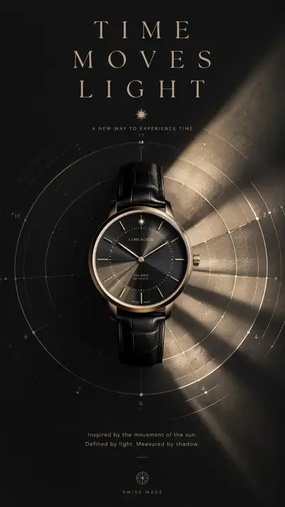 Luxury watch poster where shadows tell the time