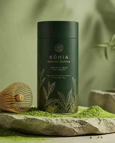 Luxury matcha tea tin packaging concept