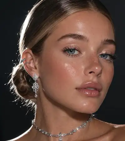 Extreme close-up jewelry and hair beauty portrait