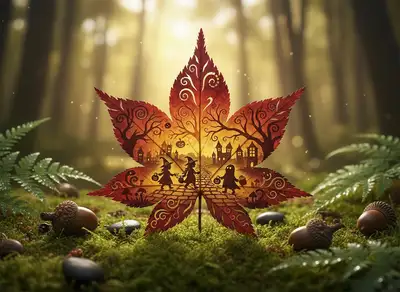Japanese Leaf Carving: Trick or Treat Scene