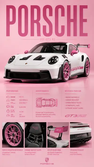 Bubblegum-pink Porsche 911 GT3 RS editorial poster