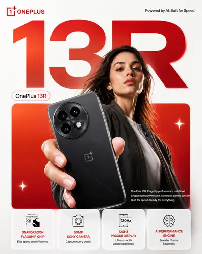 OnePlus 13R flagship smartphone campaign poster template