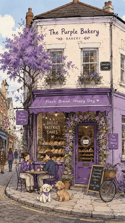 Purple Bakery British Street Illustration