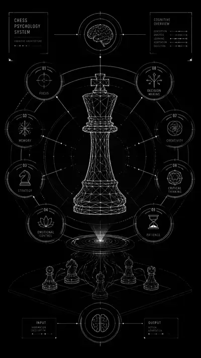 Futuristic chess psychology HUD infographic poster