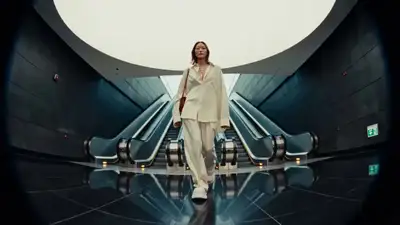 Filme editorial de moda urbana em um saguão de metrô (Seedance 2.0)