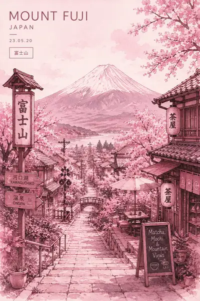 Minimalist Mount Fuji Travel Poster Illustration