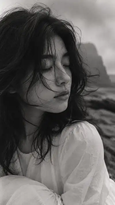 Two windswept coastal portrait framing variations on film