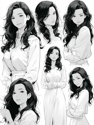 Elegant Japanese Mother Manga Character Sheet