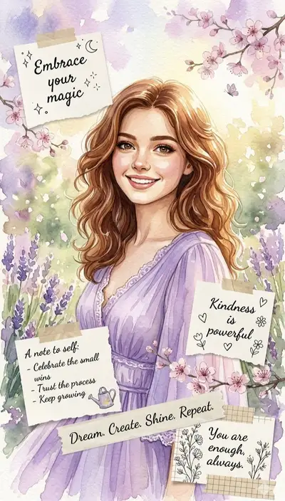 Watercolor Illustration of Woman with Affirmations