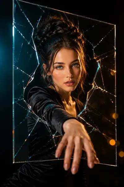 Dramatic Portrait Breaking Through Glass