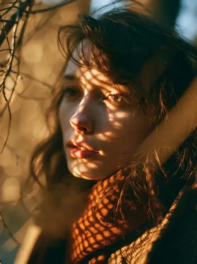 Late autumn portrait with fractured golden light