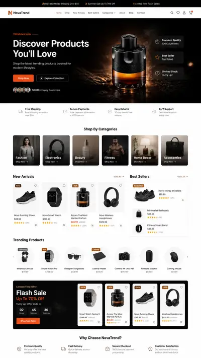 NovaTrend premium ecommerce website UI/UX design brief
