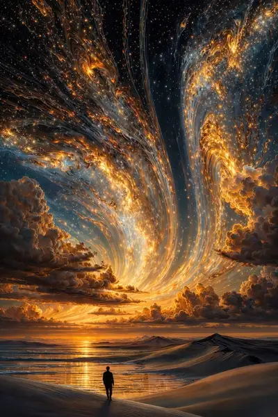 Golden Sunset Cosmic Dunes