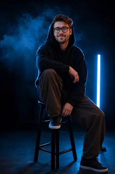 Cinematic Fashion Portrait with Blue LED Rim Light