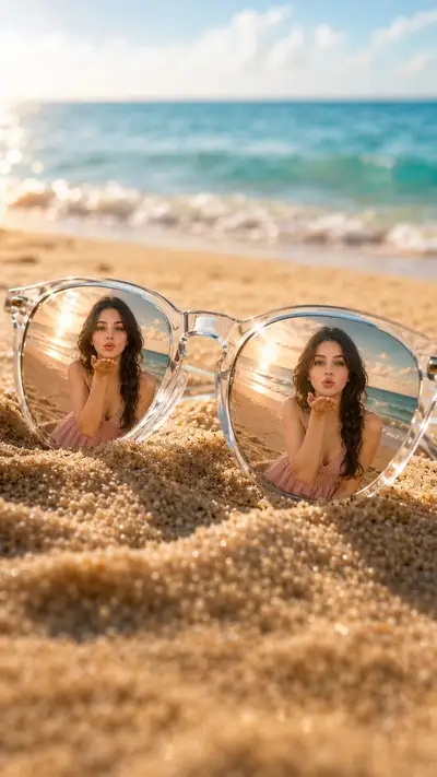 Sunglasses Reflection Sunset Beach Product Shot