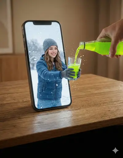 Prompt de foto surrealista de portal en pantalla de celular