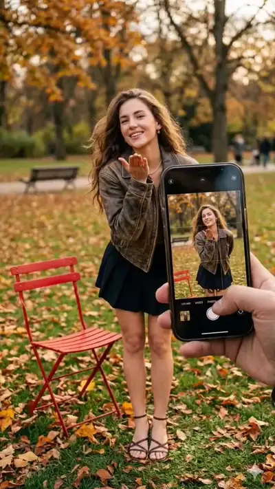 Autumn Park Portrait with Smartphone Frame Effect