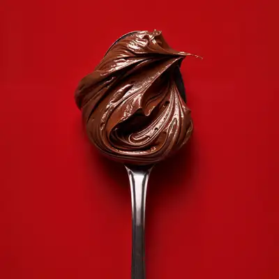 Glossy Chocolate Hazelnut Spread on Silver Spoon