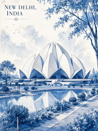 Minimalist Watercolor Travel Poster of Lotus Temple