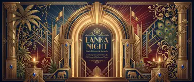 Art Deco gala poster for Lanka Night with golden gateway motif