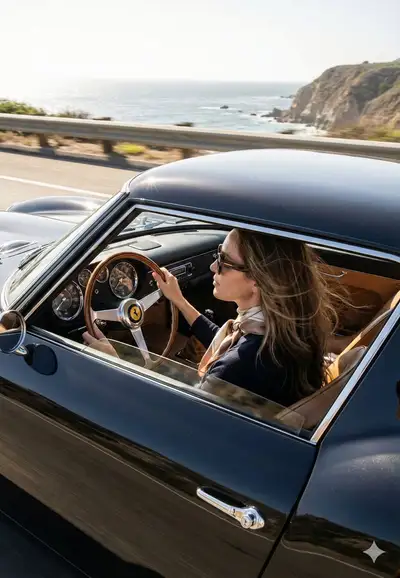 Cinematic Vintage Car Coastal Drive Image Prompt